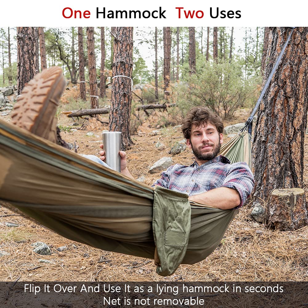 Sunyear Hammock Camping with Net/Netting, Portable Camping Hammock Double Tree Hammock Outdoor Indoor Backpacking Travel & Survival, 2 Tree Straps (16+1 Loops Each, 20Ft Total)