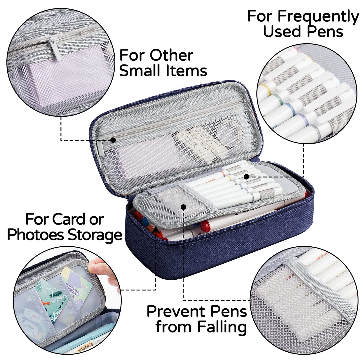 WEMATE Pencil Case, Large Storage Organizer for Stationery, Back - to - School Essential, Teacher Must - have, Big Pencil Pouch, Marker Case School Supplies for College & High School Blue