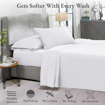 California Design Den 2-Pack Queen Bedsheet Sets - 400 Thread Count 100% Cotton Sateen - Extra Soft, Breathable & Cooling Sheets, Wrinkle Resistant, 2 Sets of Deep Pocket Bed Sheets - Bright White