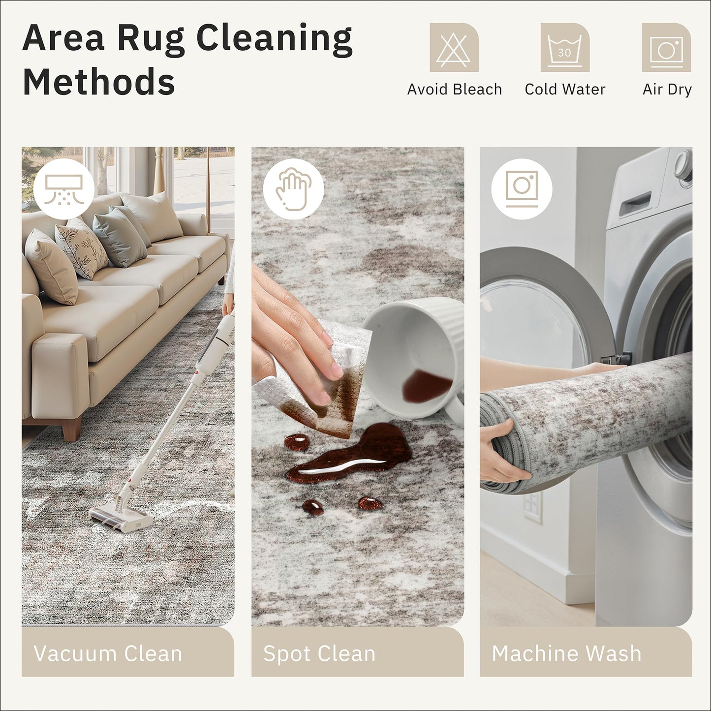 Soalmost Abstract Rug 8x10 Large Living Room Rugs Neutral Modern Washable Area Rugs for Bedroom Dining Room Non-Slip Stain Resistant Foldable Thin Rug Grey Pink
