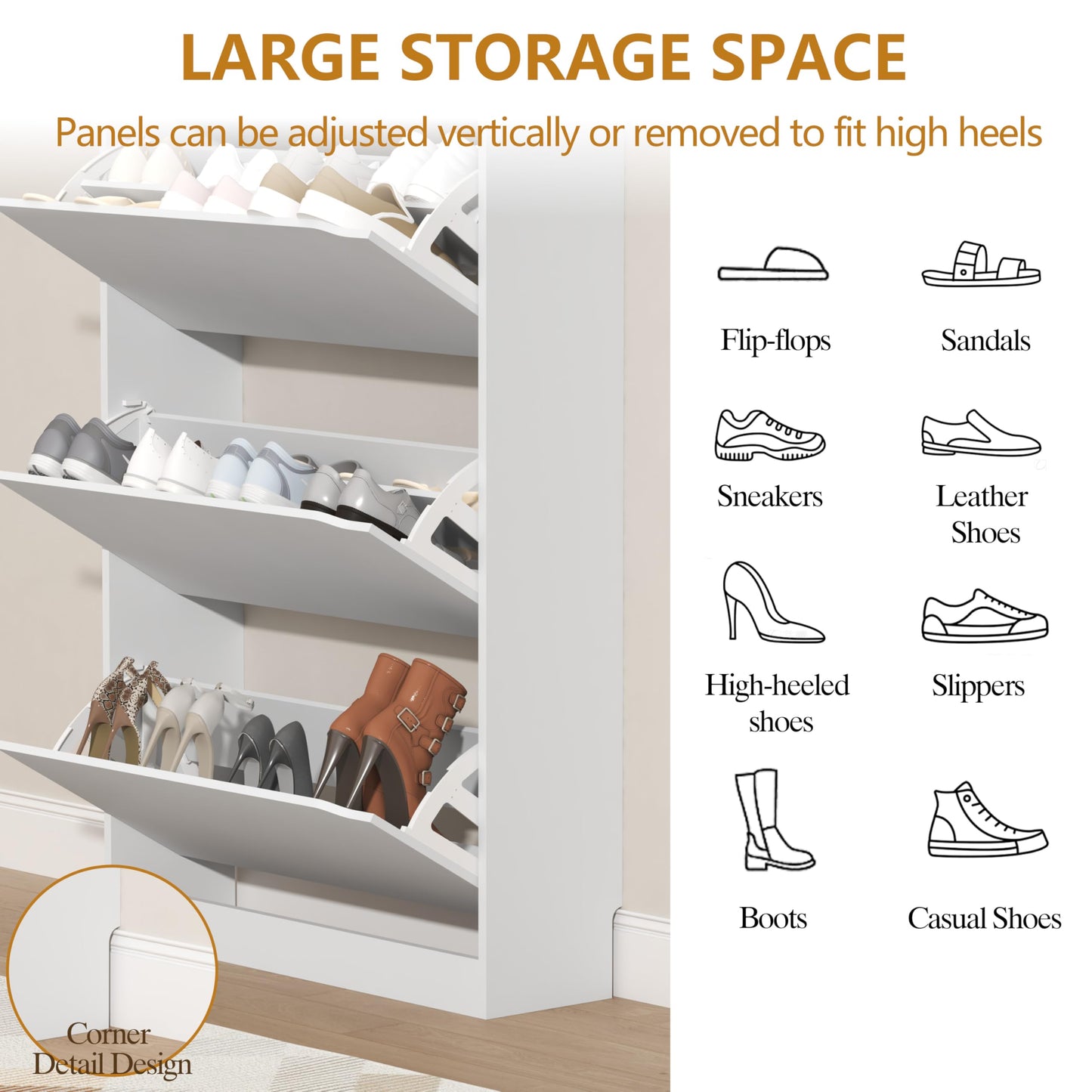 Wodeer Tall Shoe Cabinet with Coat Rack, Hidden Shoe Storage Cabinet with Doors & Drawer, Hanging Bar & Hooks, Slim Narrow Freestanding Shoe Rack Organizer for Entryway, Hallway & Living Room, White