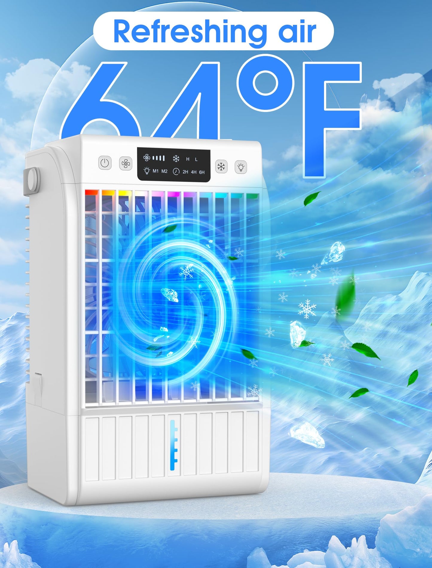Portable Air Conditioners Fan,JYew AI Evaporative Mini Room Air Conditioners,Portable AC Unit Air Cooler with 4 in 1 Humidifier Fan Conditioner with 1500ML, 3 Speed AC Portable for Room (White)