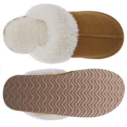 Litfun Women's Fuzzy Memory Foam Slippers Fluffy Winter House Shoes Indoor and Outdoor, Chestnut 7-7.5