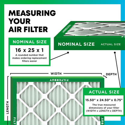 Filterbuy 16x25x1 Air Filter MERV 8 Dust Defense (4-Pack), Pleated HVAC AC Furnace Air Filters Replacement (Actual Size: 15.50 x 24.50 x 0.75 Inches)