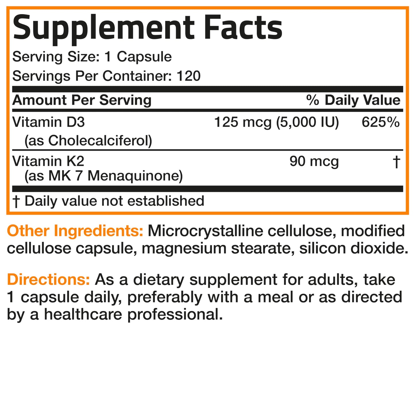 Bronson Vitamin K2 (MK7) with D3 Supplement Non-GMO Formula 5000 IU Vitamin D3 & 90 mcg Vitamin K2 MK-7 Easy to Swallow Vitamin D & K Complex, 120 Capsules.