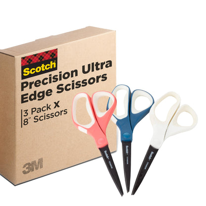 Scotch Brand Precision Ultra Edge Scissors, Left- or Right-Handed, 8 Inch, 3-Pack