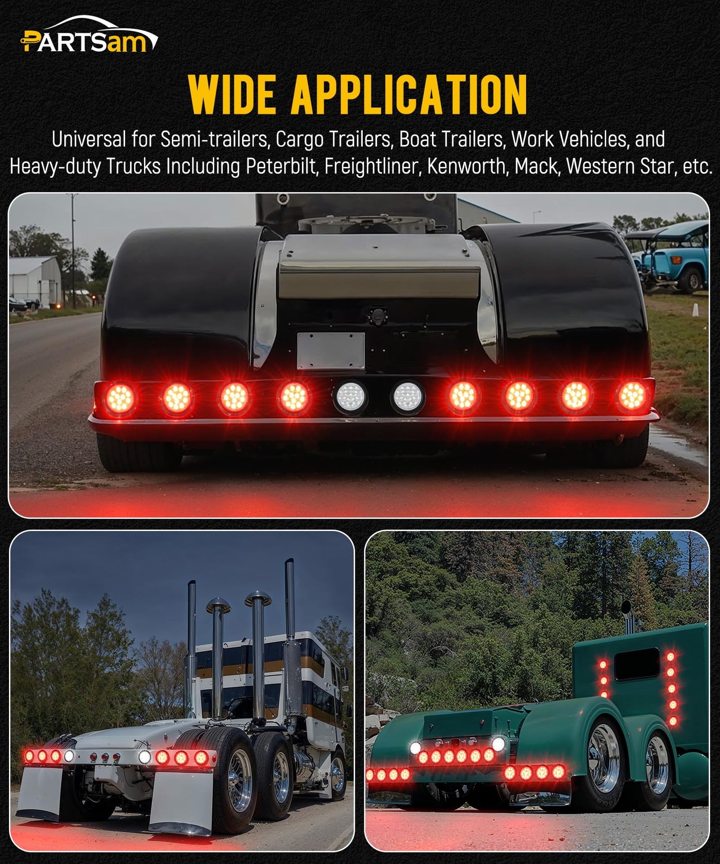 Partsam 4Pcs 4 Inch Round Led Trailer Tail Lights Kit Red 12 LED Waterproof 4" Brake Stop Turn Tail Marker Trailer Lights Sealed Flush Mount for Truck RV Boat UTE UTV 12V Grommet Plug Included