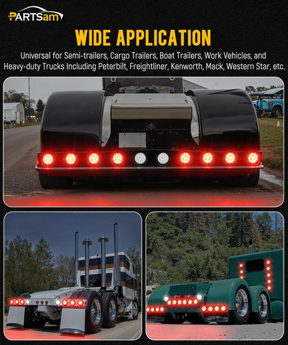 Partsam 4Pcs 4 Inch Round Led Trailer Tail Lights Kit Red 12 LED Waterproof 4" Brake Stop Turn Tail Marker Trailer Lights Sealed Flush Mount for Truck RV Boat UTE UTV 12V Grommet Plug Included