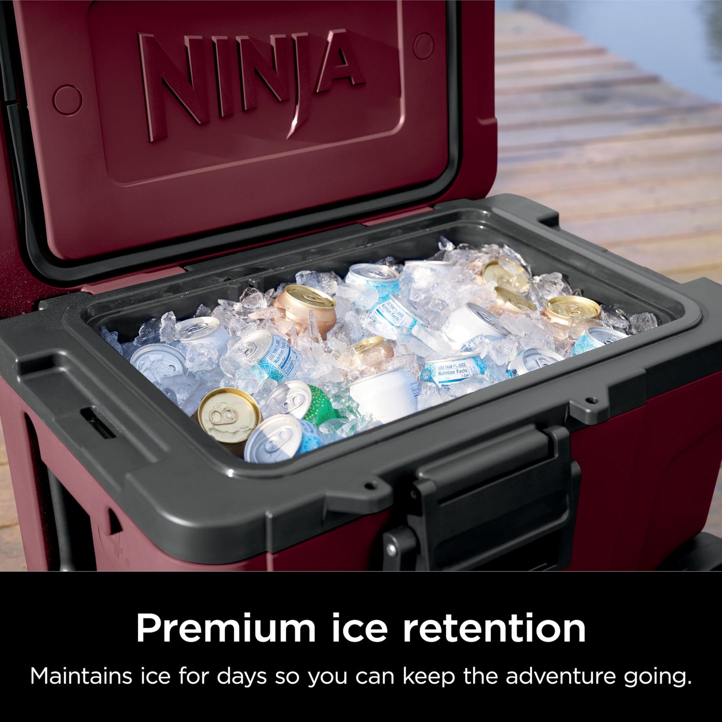 Ninja | Cooler | FrostVault 45QT Cooler with Wheels | Insulated with Temp Dry Storage Drawer | Keeps Ice Cold for Days | for The Beach, Camping, Picnics & More | Canyon Red | FB245MR