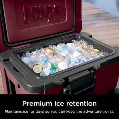 Ninja | Cooler | FrostVault 45QT Cooler with Wheels | Insulated with Temp Dry Storage Drawer | Keeps Ice Cold for Days | for The Beach, Camping, Picnics & More | Canyon Red | FB245MR