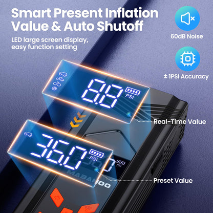 Jump Starter with Air Compressor, 3000A Car Jumper Starter Battery Pack with 150PSI Tire Inflator, 12V Portable Jump Box for Car Charger Battery Booster with LCD Display (Up 9L Gas/8L Diesel Engine)