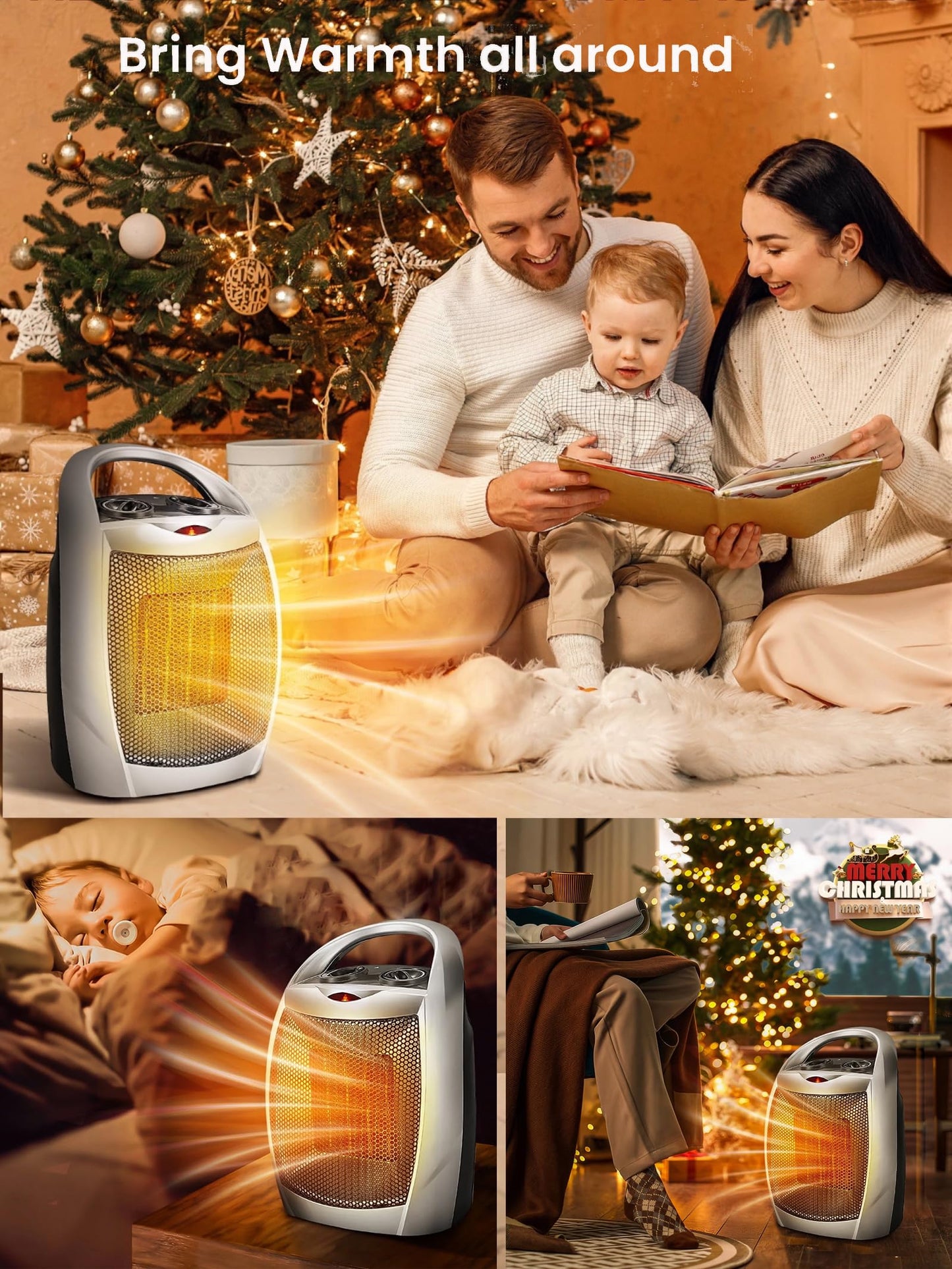 Electactic Portable Ceramic Space Heater w/Thermostat, 1500W Indoor Electric Space Heater Fan with Overheat and Tip-Over Protection, Heat Up 200 Square Feet for Office Room Dorm Use, Silver