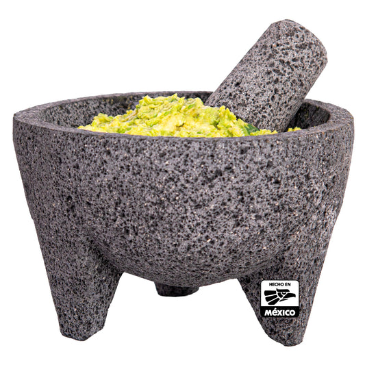 Molcajete 6 in Mexican, Handmade with Natural Volcanic Stone, Artisanal Kitchen Utensil for Grinding with Pores for Crushing, Specially Designed for Grinding Spices, Sauces, and Guacamole