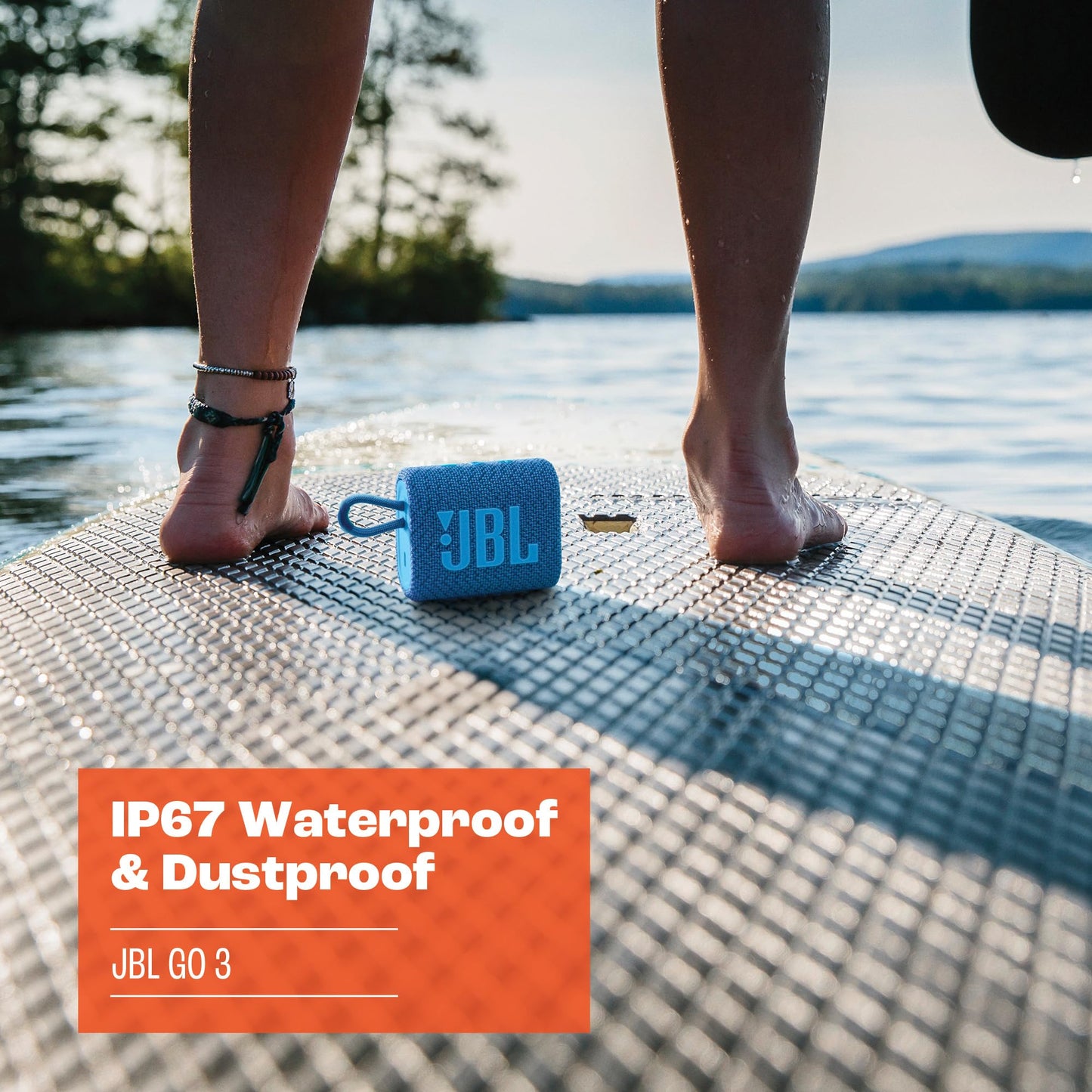 JBL Go 3 Eco - Portable Mini Bluetooth Speaker, big audio and punchy bass, IP67 waterproof and dustproof, 5 hours of playtime, Made in part with recycled materials (Eco Blue)