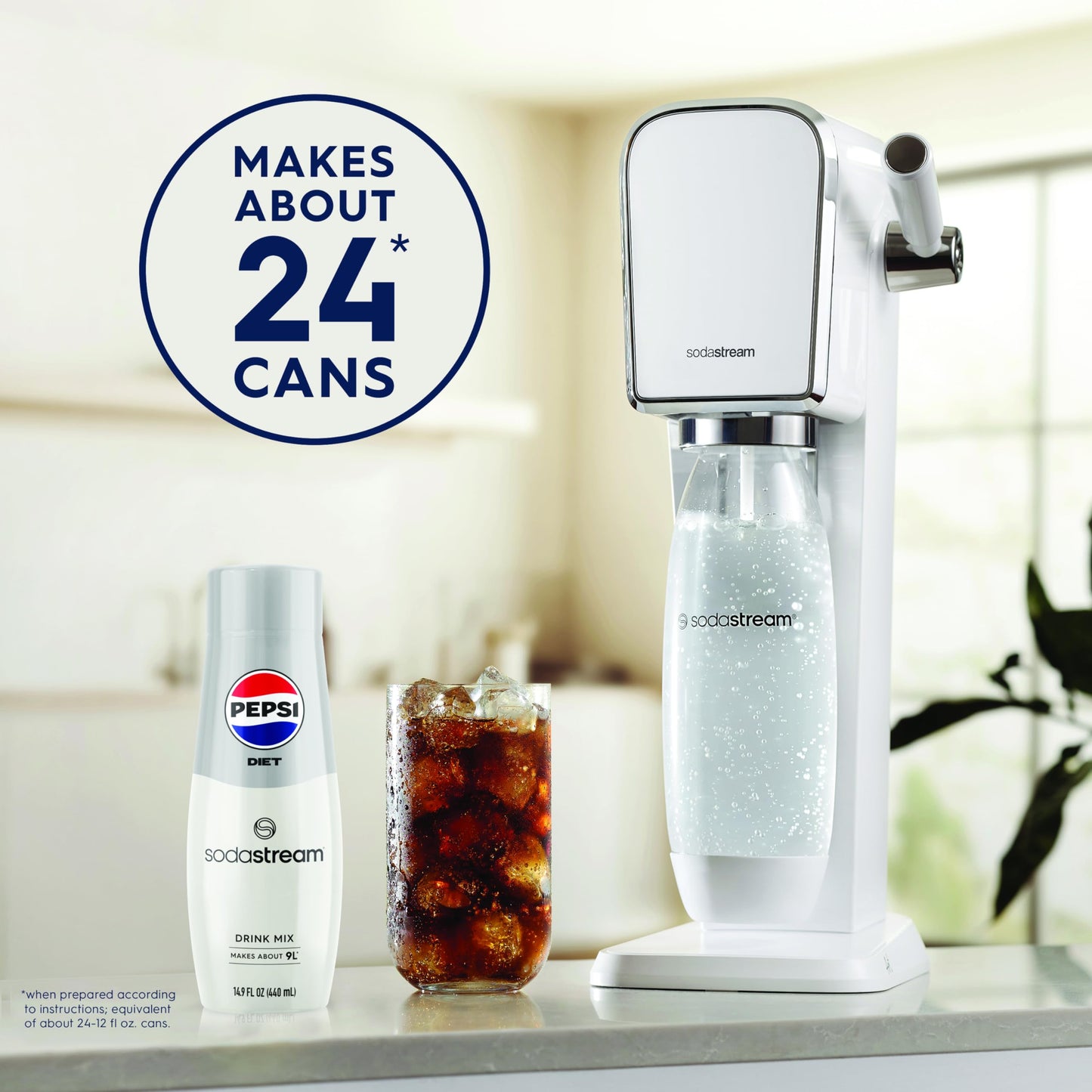 SodaStream - Diet Pepsi Beverage Mix Diet Flavor for SodaStream Turns 9.5 Gallons of Sparkling Water into Diet Pepsi Light, Crisp and Refreshing with Zero Calories 14.9 Fl Oz, Pack of 4