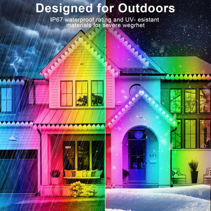 FBZ 150FT Permanent Outdoor RGB Lights - IP67 Waterproof with Smart App Control Remote,DIY Scene Modes, Music Synchronization,Eaves Lights for Garden Decor,Deck,Christmas