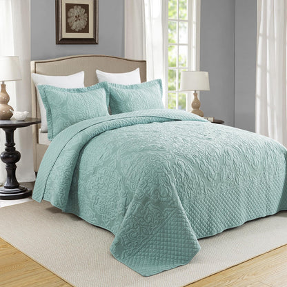 Travan 3-Piece Queen Quilt Set Quilted Bedspread Oversized Microfiber Lightweight Bedspread Coverlet Set with Shams Bedding Set for All Season, Blue, Queen Size