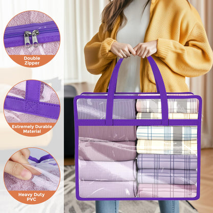 Budding Joy 6 Pack Clear Zippered Storage Bags for Clothes,40L Closet Organizers and Storage Containers Vinyl Moving Bag for Bedding, Linen, Blankets, Comforters, Clothing & Toys