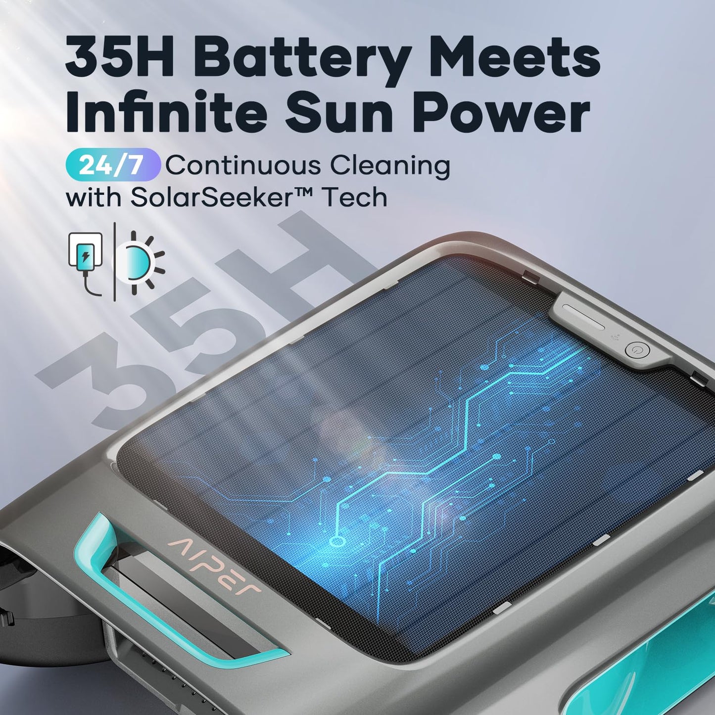 AIPER Surfer S2 Robotic Solar Pool Skimmer with APP Support, 24/7 Cleaning, Dual Charging Modes, Smart Obstacle Avoidance, Ideal for Most Swimming Pool Types