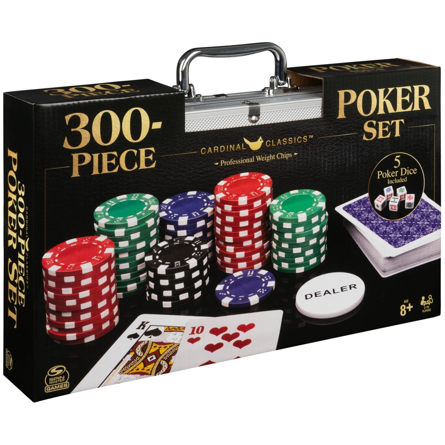 Cardinal Classics, 300-Piece Poker Set with Aluminum Carrying Case & Professional Weight Chips Plus 5 Poker Dice, Casino Game for Adults and Kids Ages 8 and up