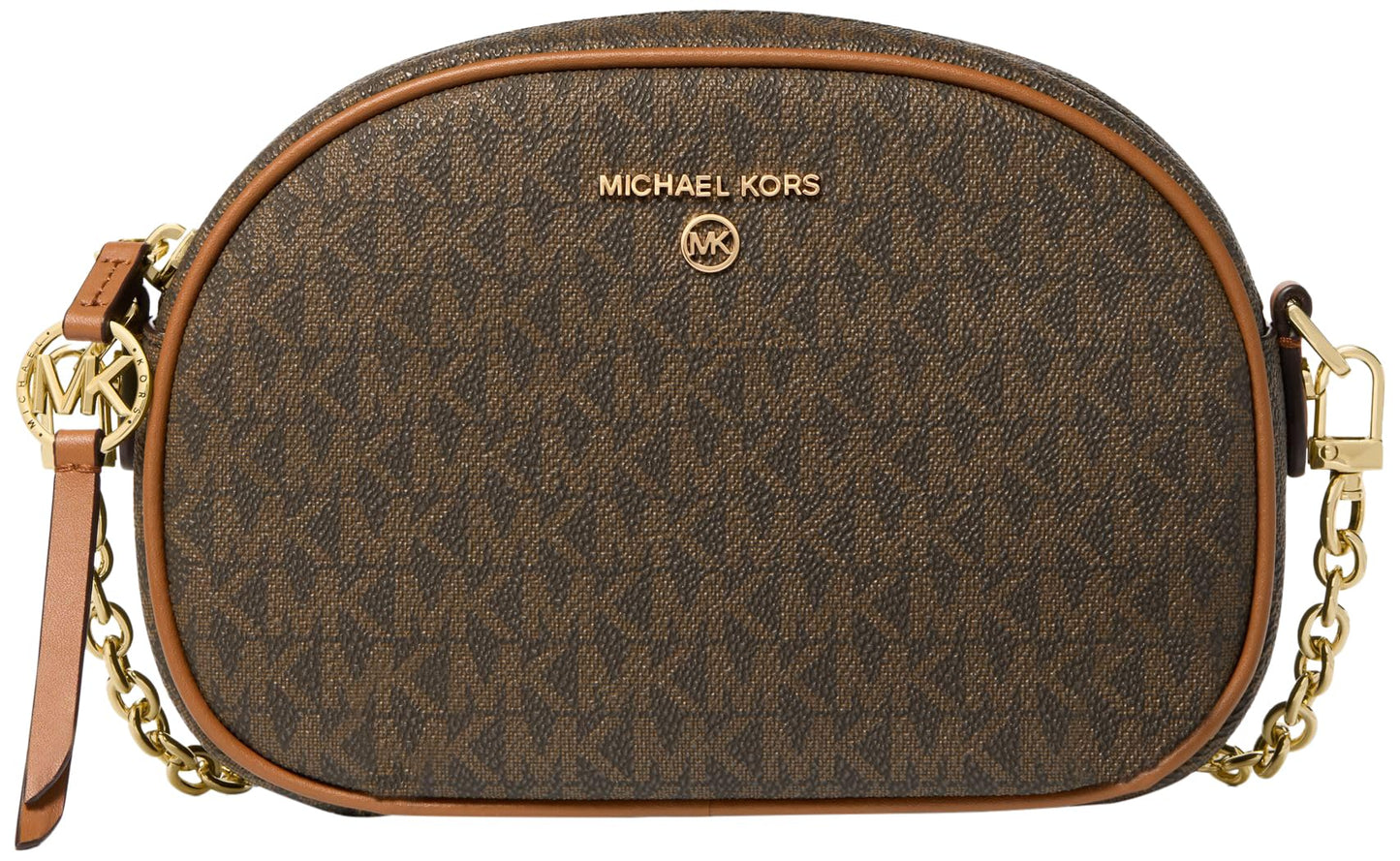 Michael Kors Jet Set Charm Small Oval Camera Crossbody Bag, Gold-Tone Hardware/Brown/Acorn
