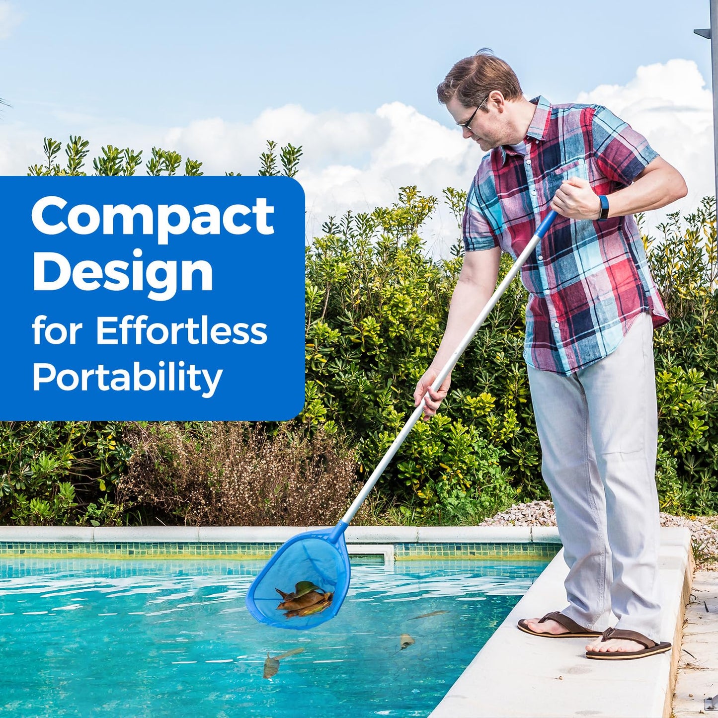 Mowend Swimming Pool Skimmer Net Total Length 57 inches, Leaf Rake Net with 4 Section Telescopic Aluminum Pole for Fast Cleaning Ponds, Hot Tub, and Spas, Pool Cleaner Supplies and Accessories