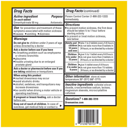 Dramamine Motion Sickness Variety Pack (1- Original Formula 12 Count, 1- All Day Less Drowsy 8 Count)
