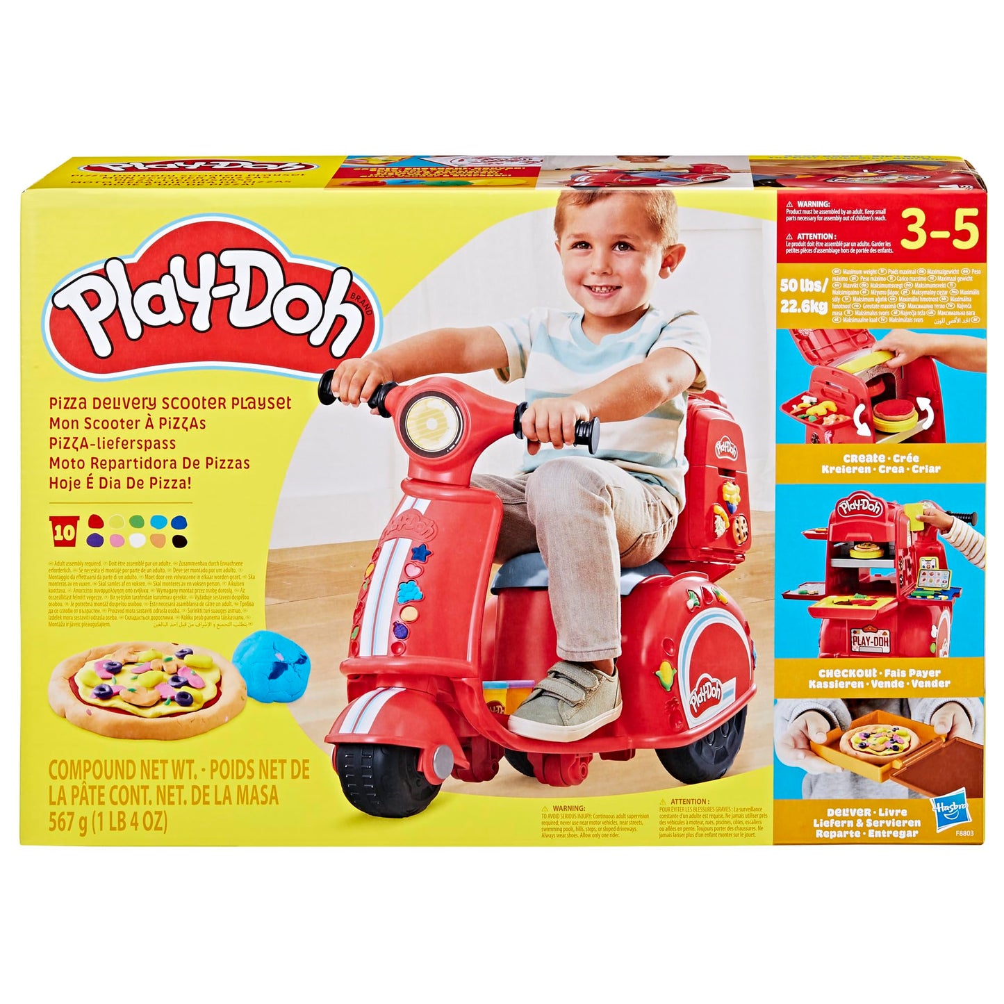 Play-Doh Pizza Delivery Scooter Playset, Large Ride-On Play Food Preschool Toys, Toy Pizza Set for Kids, Arts & Crafts for Boys & Girls, Ages 3+