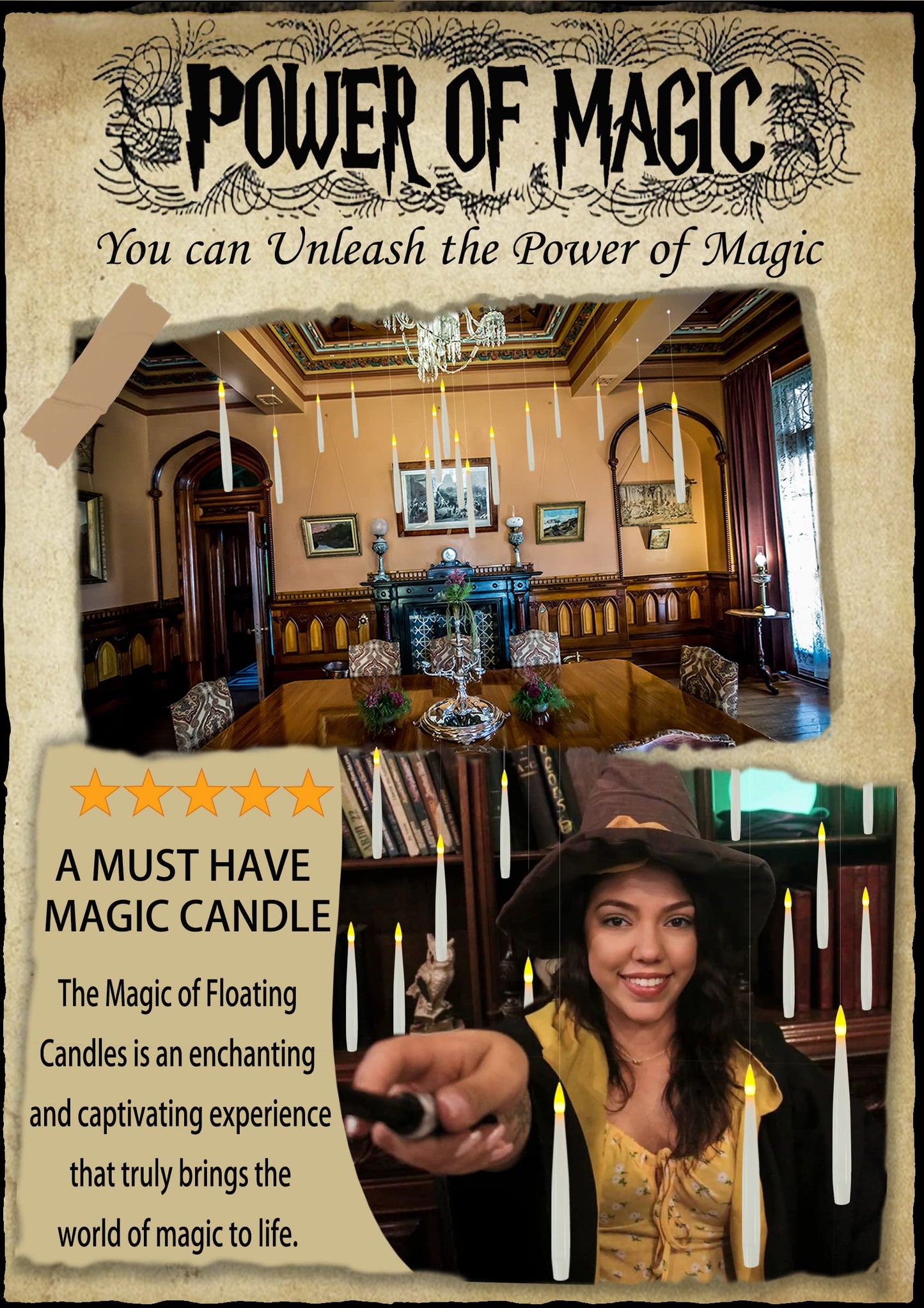 Halloween Decorations, 20 PCs Floating Candles with Wand Magic Hanging Candles, Flickering Warm Light Flameless Floating LED Candle with Wand Remote, Battery Operated Taper Candle Set for Theme Party
