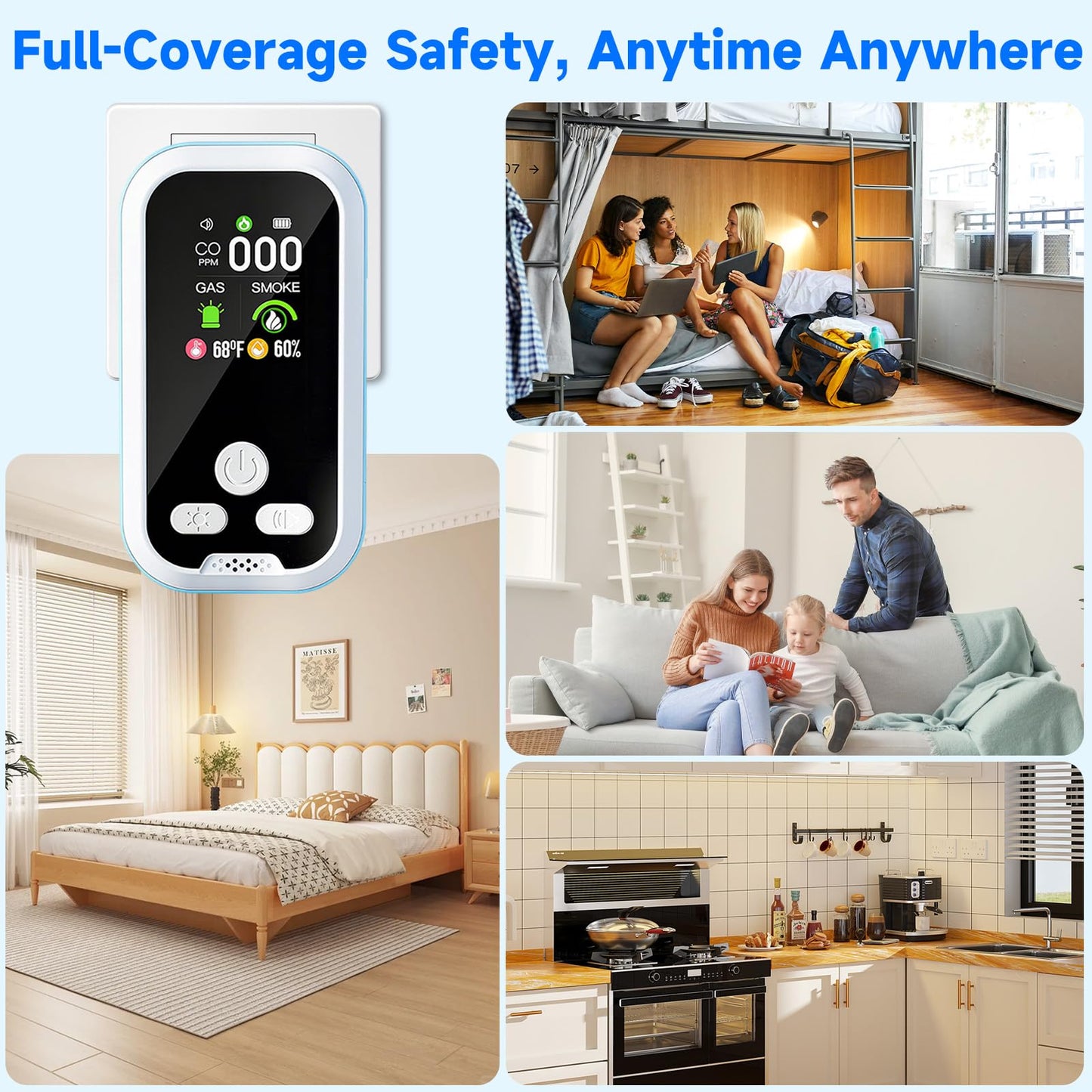 6 in1 Carbon Monoxide Detector Combo with HD Screen Monoxide Alarm, Detects CO, Natural Gas, Smoke, Temperature, and Humidity for Home, Apartment, Hotel, Camping RV Safety Gifts Idea