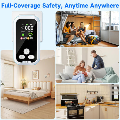 6 in1 Carbon Monoxide Detector Combo with HD Screen Monoxide Alarm, Detects CO, Natural Gas, Smoke, Temperature, and Humidity for Home, Apartment, Hotel, Camping RV Safety Gifts Idea