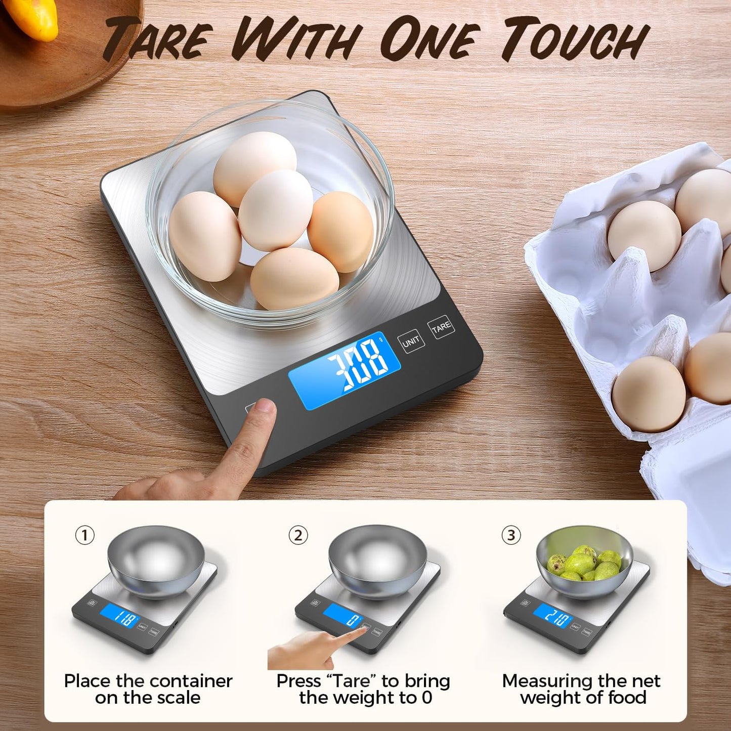 NASA-Grade 33lb Digital Kitchen Scale, Precisely Measures Grams and Ounces for Baking and Cooking, Waterproof Tempered Glass