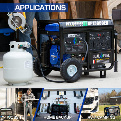 DuroMax XP13000EH Dual Fuel Portable Generator 13000 Watt Gas or Propane Powered Electric Start-Home Back Up, Blue/Gray