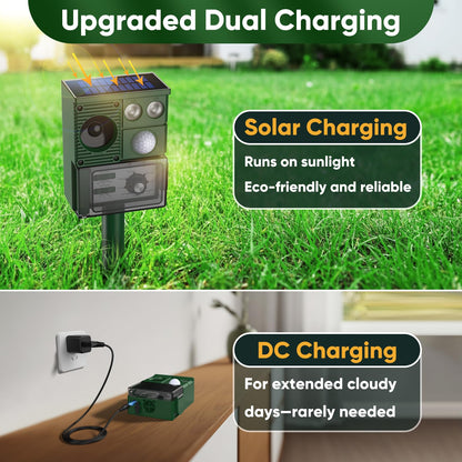 Solar Ultrasound Animal Repellent Outdoor, Deer Repellent Devices Skunk Repellent with Motion Detector & Flashing Light, Waterproof Raccoon Repeller, Cat Squirrel Rabbit Rat Repeller for Yard (Green)