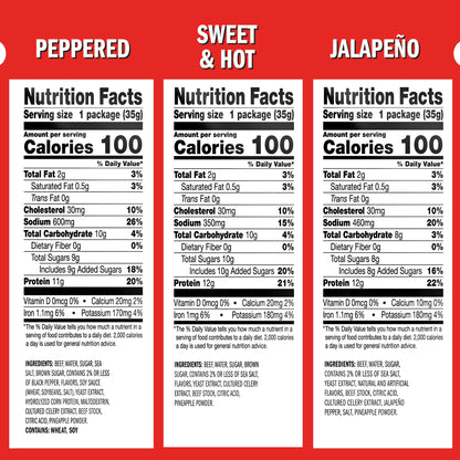 Jack Link's Beef Jerky Bold Variety Pack - Includes Sweet & Hot, Jalapeno and Peppered Jerky, Great Gifts for Dad & Men, Good Source of Protein, Meat Snacks Made with 100% Beef - 1.25 Oz (Pack of 15)