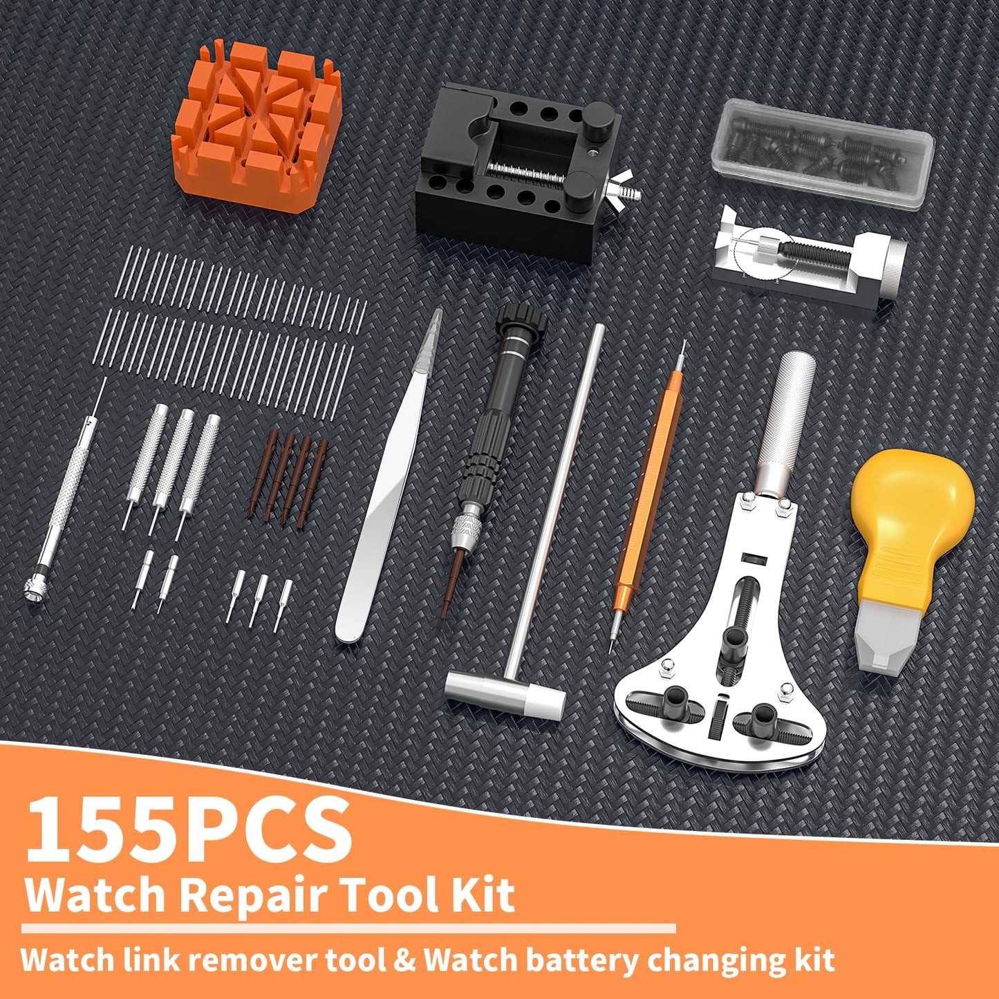Watch Link Removal Kit, BYNIIUR Watch Repair Kit, Watch Case Opener Spring Bar Tools, Watch Battery Replacement Tool Kit, Watch Band Link Pin Tool Set with Carrying Case and Instruction Manual