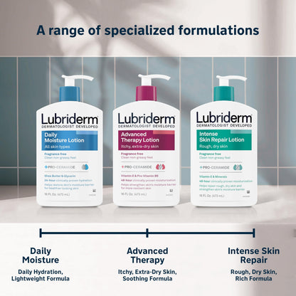 Lubriderm Advanced Therapy Fragrance-Free Moisturizing Hand & Body Lotion + Pro-Ceramide, Intense Hydration for Itchy, Extra Dry, & Sensitive Skin, Non-Greasy, Hypoallergenic, 32 fl. oz