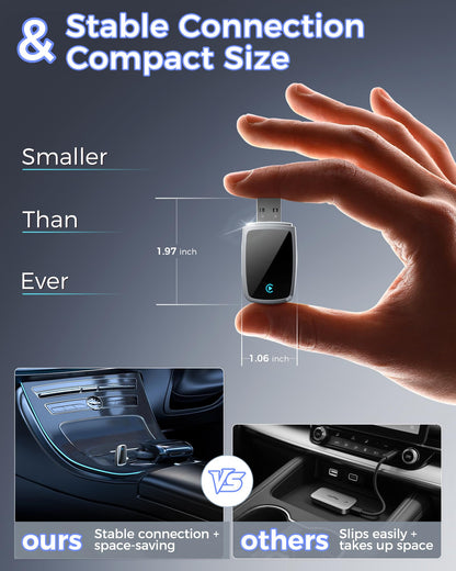 Wireless CarPlay Adapter for Apple iPhone, Converts Wired Connections to Wireless CarPlay, Zero delay, Plug-and-Play, Compatible with Apple iPhone iOS 10+ Systems and Various Vehicles（Silver）