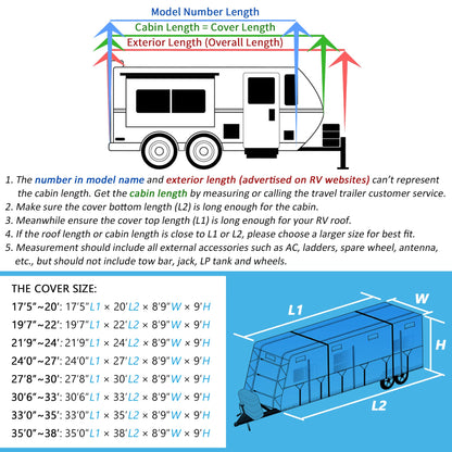 FRUNO Oxford Cloth Travel Trailer RV Cover 30'6"-33' Waterproof Rip-Resistant Anti-UV Camper Cover for Winter Snow with Jack Cover 4 Tire Covers and Gutter Covers