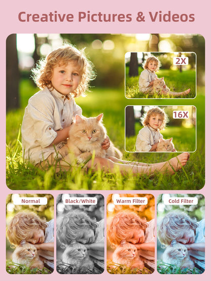Digital Camera, FHD 1080P Digital Point and Shoot Camera with 16X Zoom Anti Shake, Compact Small Camera for Boys Girls Kids
