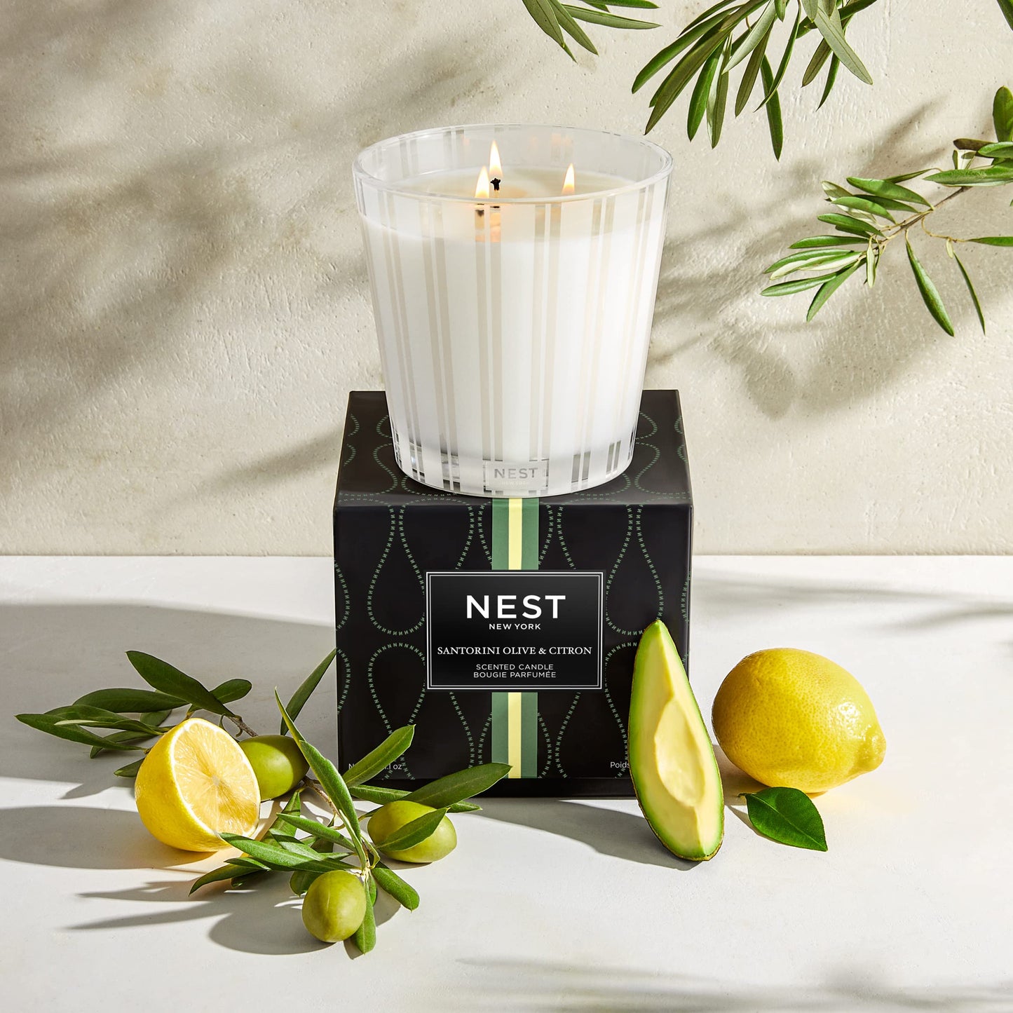 NEST New York Santorini Olive & Citron Scented 3-Wick Candle