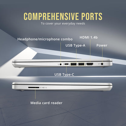 HP Stream 14" HD BrightView Laptop, Intel Celeron N4120, 16GB RAM, 288GB Storage (128GB eMMC + 160GB SSD Docking Station Set), Intel UHD Graphics, HD Webcam, Wi-Fi, 1 Year Office 365, Win 11 S, Silver