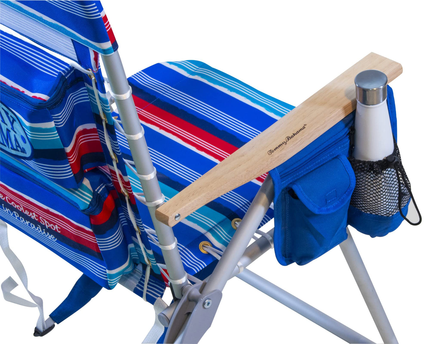 Tommy Bahama Hi-Boy 17" Seat Height 4-Position Lace-Up Suspension Folding Beach Backpack Chair, 1-Pack, Red and Blue Stripe