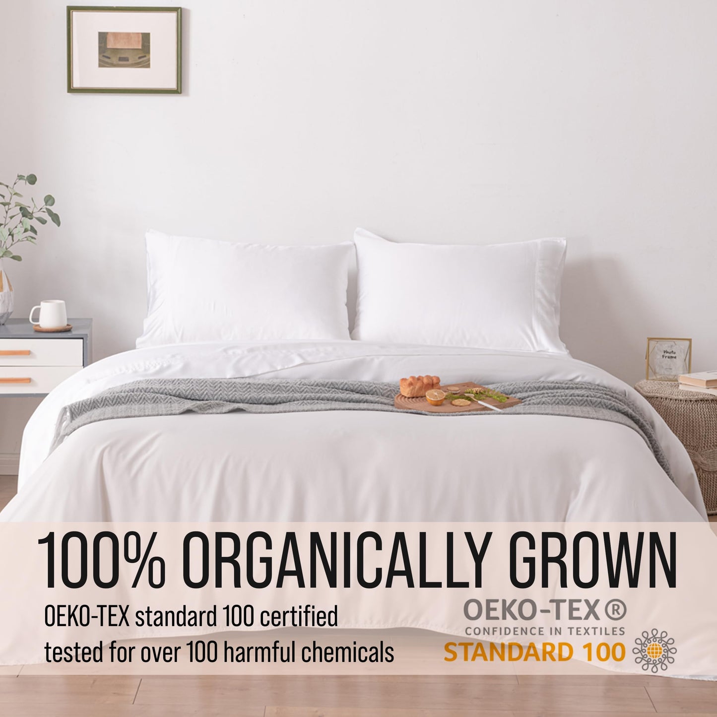 Bella Coterie Luxury Bamboo Viscose Queen Size Sheet Set | 100% Organically Grown | Ultra Soft | Cooling for Hot Sleepers | 18" Deep Pocket [White]