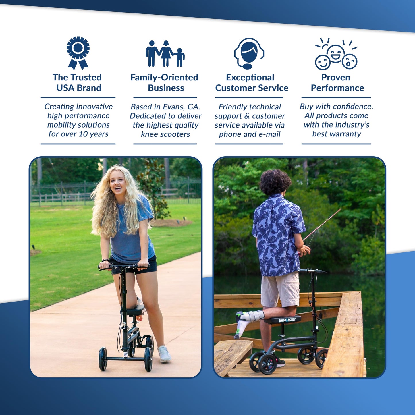 KneeRover Economy Knee Scooter Steerable Knee Walker for Adults for Foot Surgery, Broken Ankle, Foot Injuries - Foldable Knee Rover Scooter for Broken Foot Injured Leg Crutch with Dual Brakes (Blue)