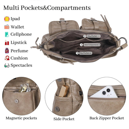 Angel Kiss Hobo Purses for Women Crossbody Shoulder Bag Ladies Multi Pocket Handbags with Adjustable Shoulder Strap,Khaki