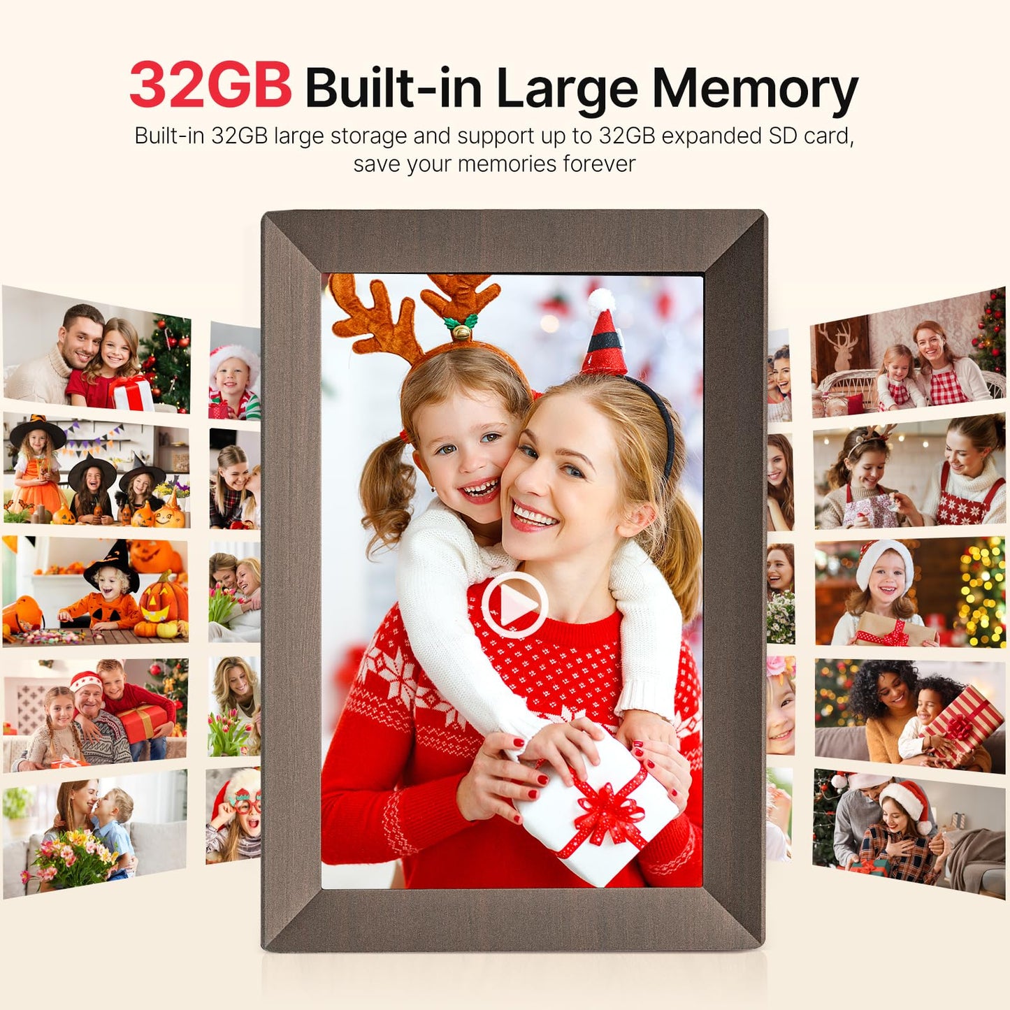 Frameo 10.1" Digital Picture Frame, Smart WiFi Digital Photo Frame with 1280x800 HD IPS Touch Screen 32GB Memory Auto-Rotate Wall Mounted, Share Photos/Videos from Phone Anywhere(Gray Wood)
