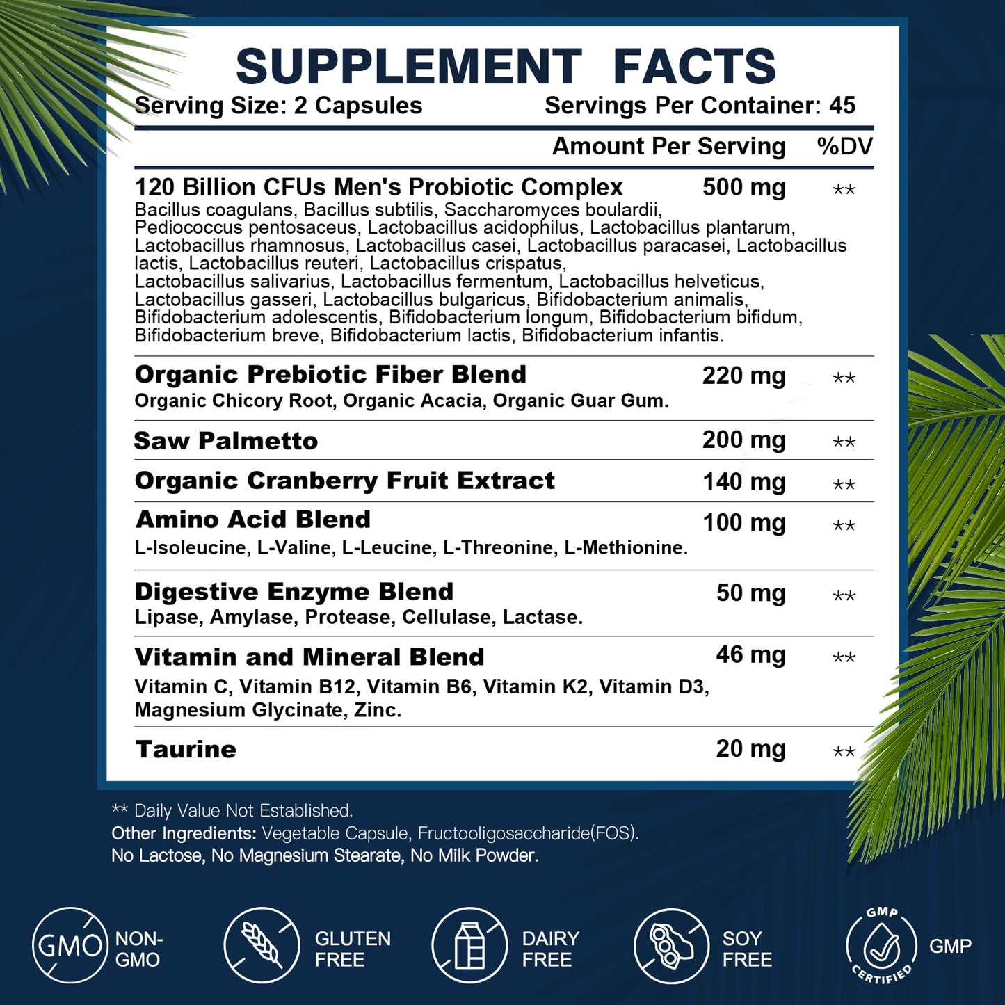 Probiotics for Men Digestive Health, 120 Billion CFUs Mens Probiotic with Digestive Enzymes & Prebiotics & Saw Palmetto & Cranberry for Gut, Prostate & Urinary Tract Health, Shelf Stable, 90 Capsules