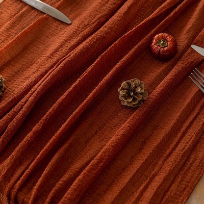 Keketoarrange Thanksgiving Fall Table Runner Terracotta Gauze 120 Inch 10 FT Rustic Burnt Orange Sheer Cheese Cloth for Bridal Shower Friendsgiving Party Centerpiece Decor Fall Decorations for Home