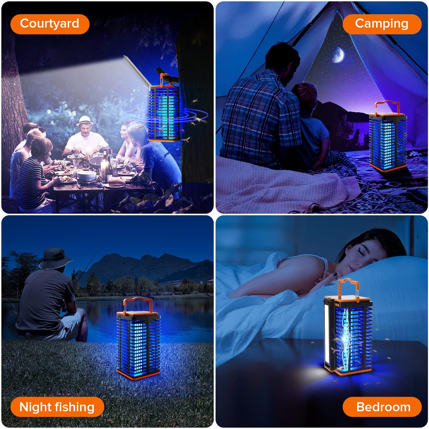 Kiies Solar Bug Zapper Outdoor,2 in 1 Mosquito Zapper Cordless & Rechargeable, 4200V Portable Fly Zapper Insect Trap with Reading Lamp for Camping Patio Backyard Garden